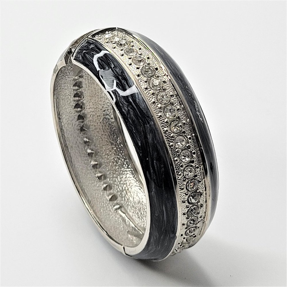 Grey Enamel Wide Hinged Cuff Bangle Bracelet - image 2